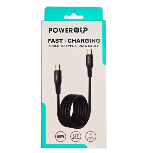 PowerUp USB-C to USB-C 60W Fast Charging Data Cable – High-Speed Charging & Sync, Durable Design, Universal Type-C Cable