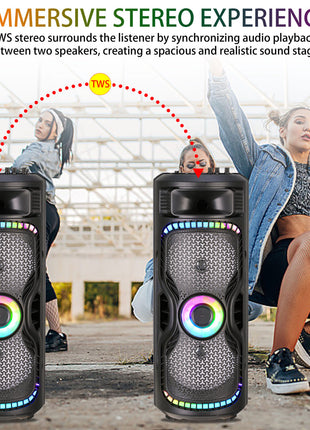 TopTech Dual 8" Lightweight Bluetooth Party Speaker with Wireless Microphone & Remote