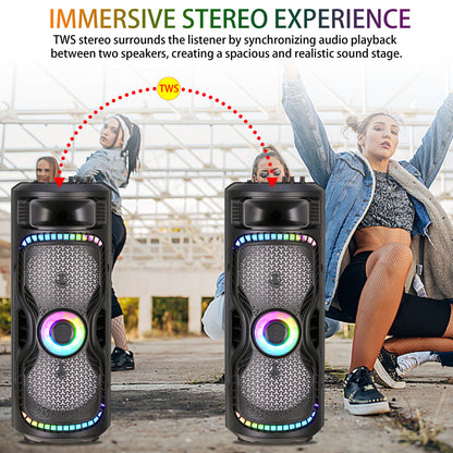 TopTech Dual 8" Lightweight Bluetooth Party Speaker with Wireless Microphone & Remote