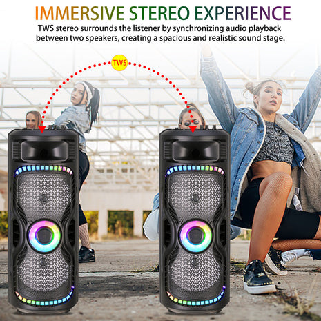 TopTech Dual 8" Lightweight Bluetooth Party Speaker with Wireless Microphone & Remote
