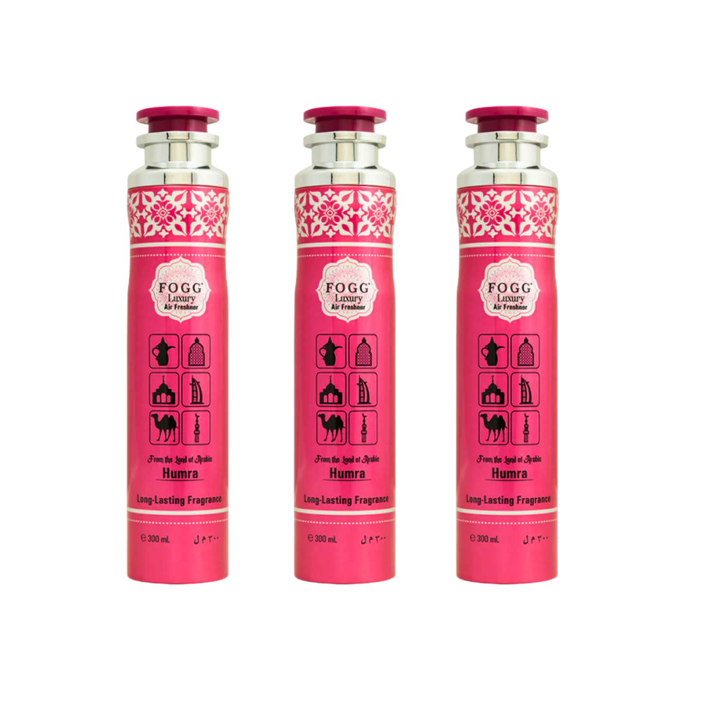 Fogg Humra Air Freshener 300ml 3-Piece Set | Long Lasting Room Spray Bundle | Oriental Floral Woody Home Fragrance Pack