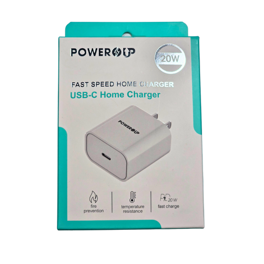 PowerUp 20W Fast Speed USB-C Home Charger | PD Fast Charging Wall Adapter | Compact Universal Smartphone Charging Adapter