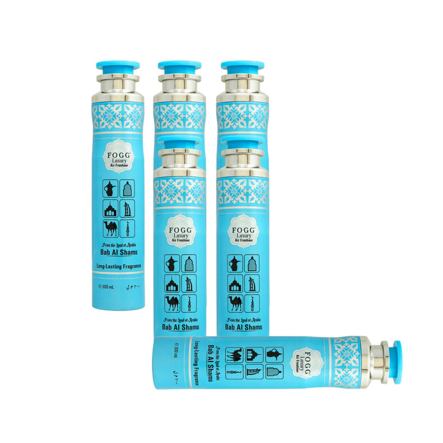 Fogg Bab Al Shams Air Freshener 300ml 6-Piece Set | Long Lasting Room Spray Bundle | Oriental Woody Floral Home Fragrance Pack