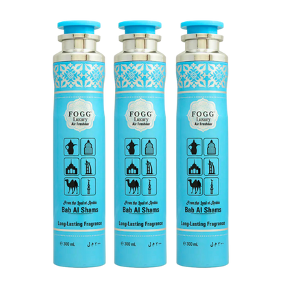 Fogg Bab Al Shams Air Freshener 300ml 3-Piece Set | Long Lasting Room Spray Bundle | Oriental Woody Floral Home Fragrance Pack