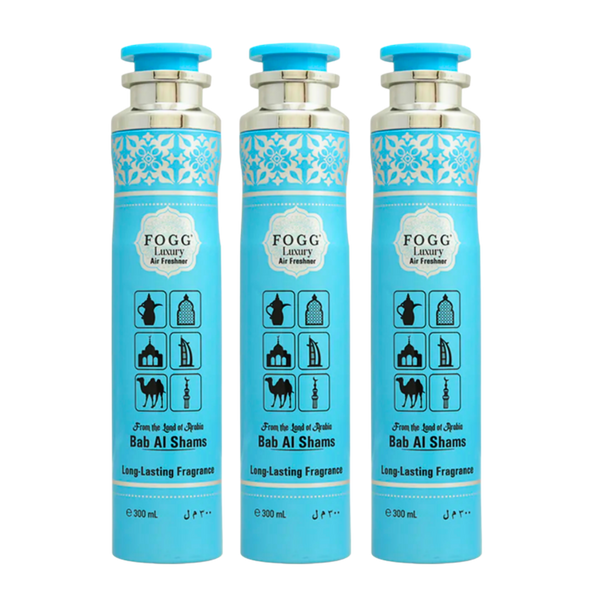 Fogg Bab Al Shams Air Freshener 300ml 3-Piece Set | Long Lasting Room Spray Bundle | Oriental Woody Floral Home Fragrance Pack