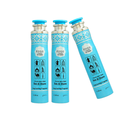 Fogg Bab Al Shams Air Freshener 300ml 3-Piece Set | Long Lasting Room Spray Bundle | Oriental Woody Floral Home Fragrance Pack