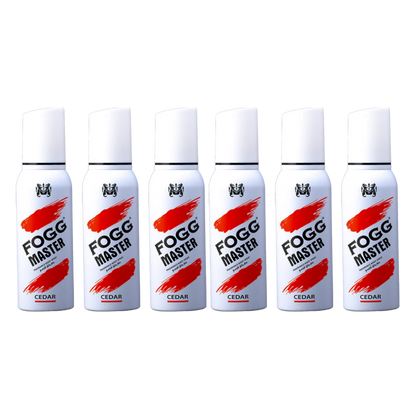 Fog Master Cedar Body Spray 6PC Set | Long Lasting Men’s Body Mist Bundle | Fresh Woody Cedar Fragrance Deodorant Spray Pack (6 Pieces)