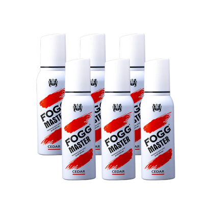 Fog Master Cedar Body Spray 6PC Set | Long Lasting Men’s Body Mist Bundle | Fresh Woody Cedar Fragrance Deodorant Spray Pack (6 Pieces)