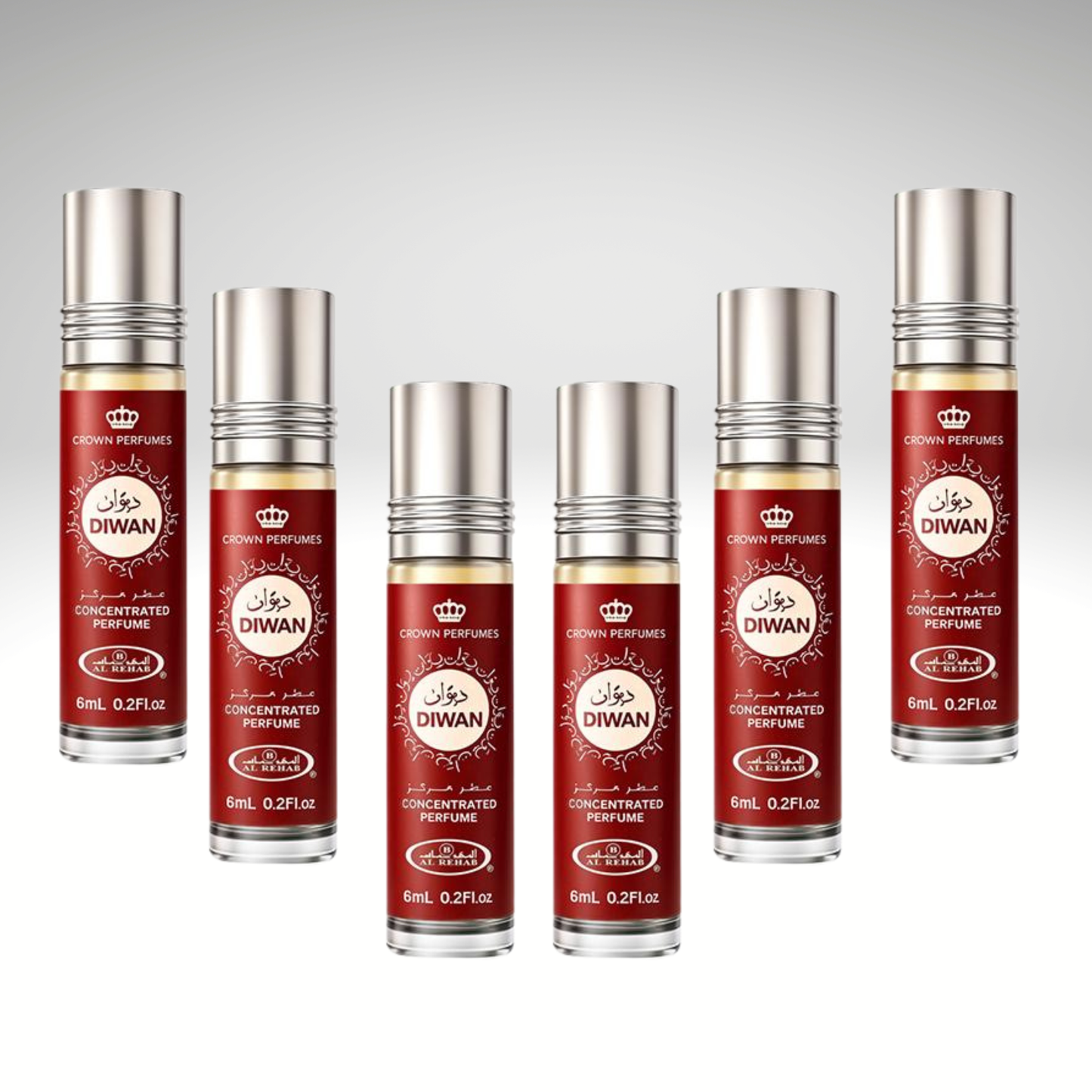 Al Rehab Diwan Roll-On Perfume Oil 6ml x 6 Pack | Oriental Woody Musky Long Lasting Attar Unisex Arabic Non-Alcohol Fragrance Travel Size
