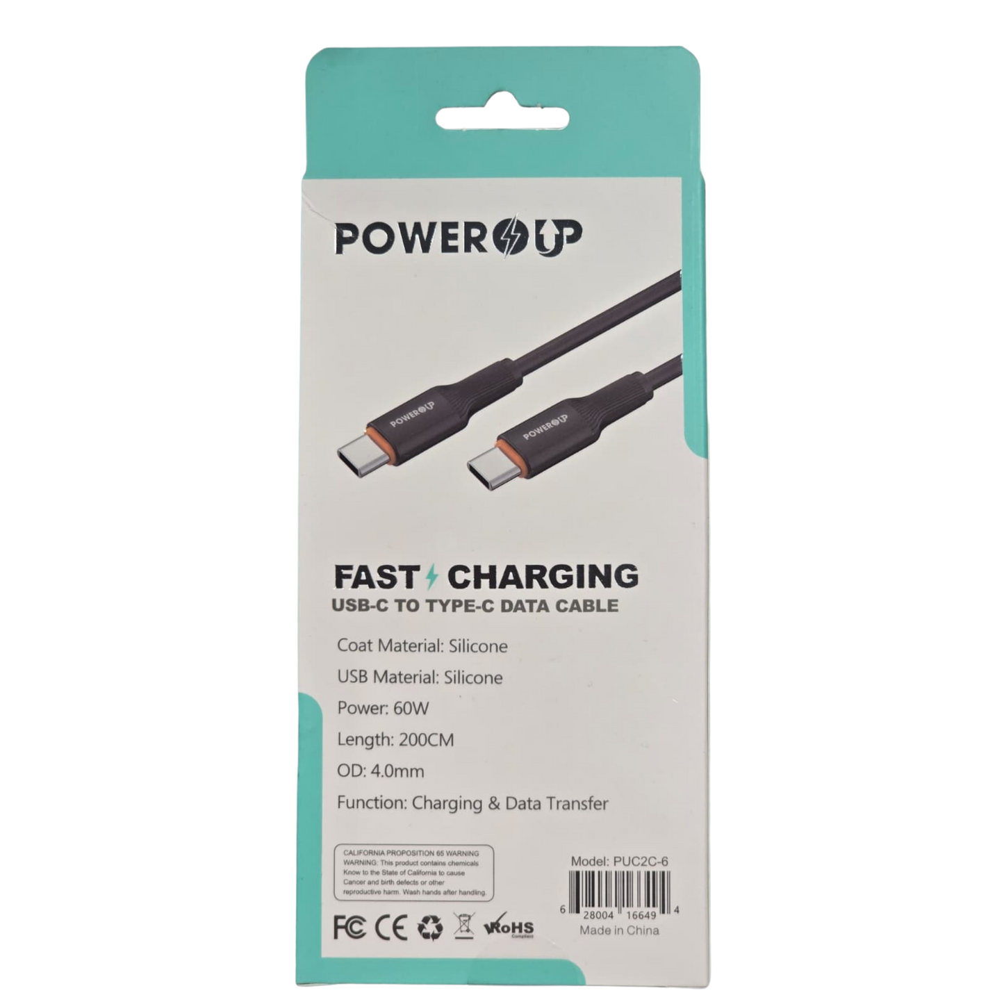 PowerUp USB-C to USB-C 60W Fast Charging Data Cable – High-Speed Charging & Sync, Durable Design, Universal Type-C Cable