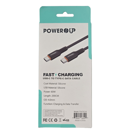 PowerUp USB-C to USB-C 60W Fast Charging Data Cable – High-Speed Charging & Sync, Durable Design, Universal Type-C Cable