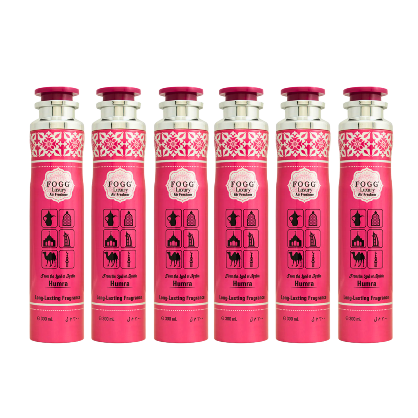 Fogg Humra Air Freshener 300ml 6-Piece Set | Long Lasting Room Spray Bundle | Oriental Floral Woody Home Fragrance Pack