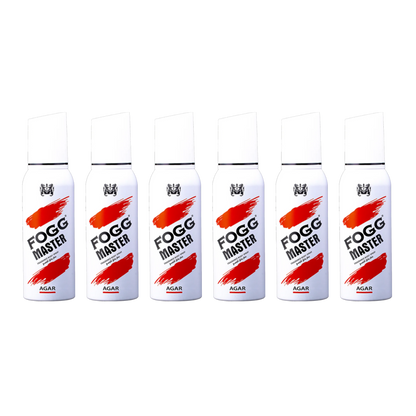 Fog Master Agar Body Spray 6PC Set | Long Lasting Woody Agar Fragrance Deodorant Spray Bundle Pack | Men’s Oriental Daily Use Mist (6 Pieces)