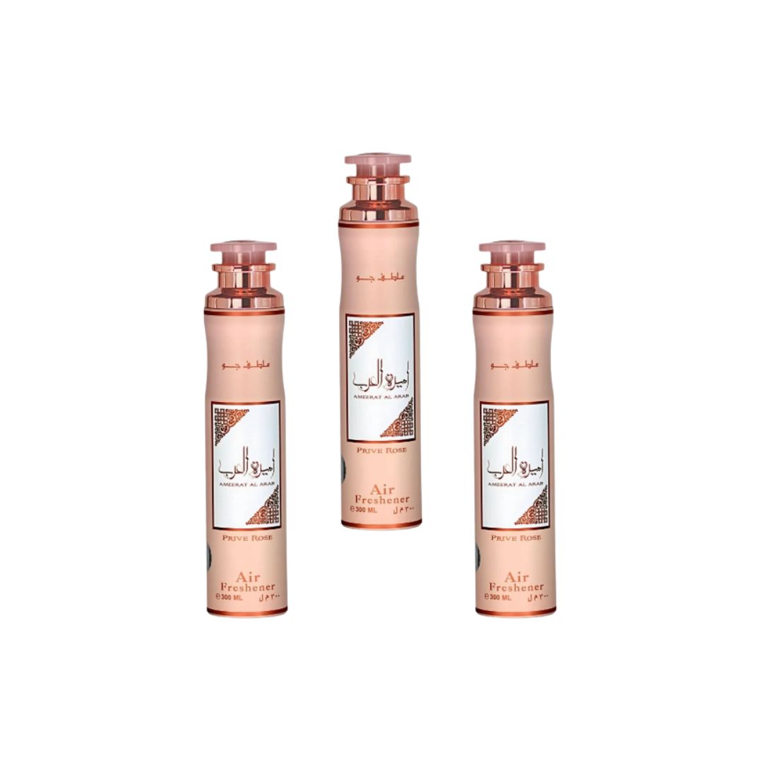 Ameerat Al Arab Prive Rose Air Freshener 3 Pack Bundle – Home & Car Fragrance Spray | 10.1 oz / 300 ml Each | Lattafa