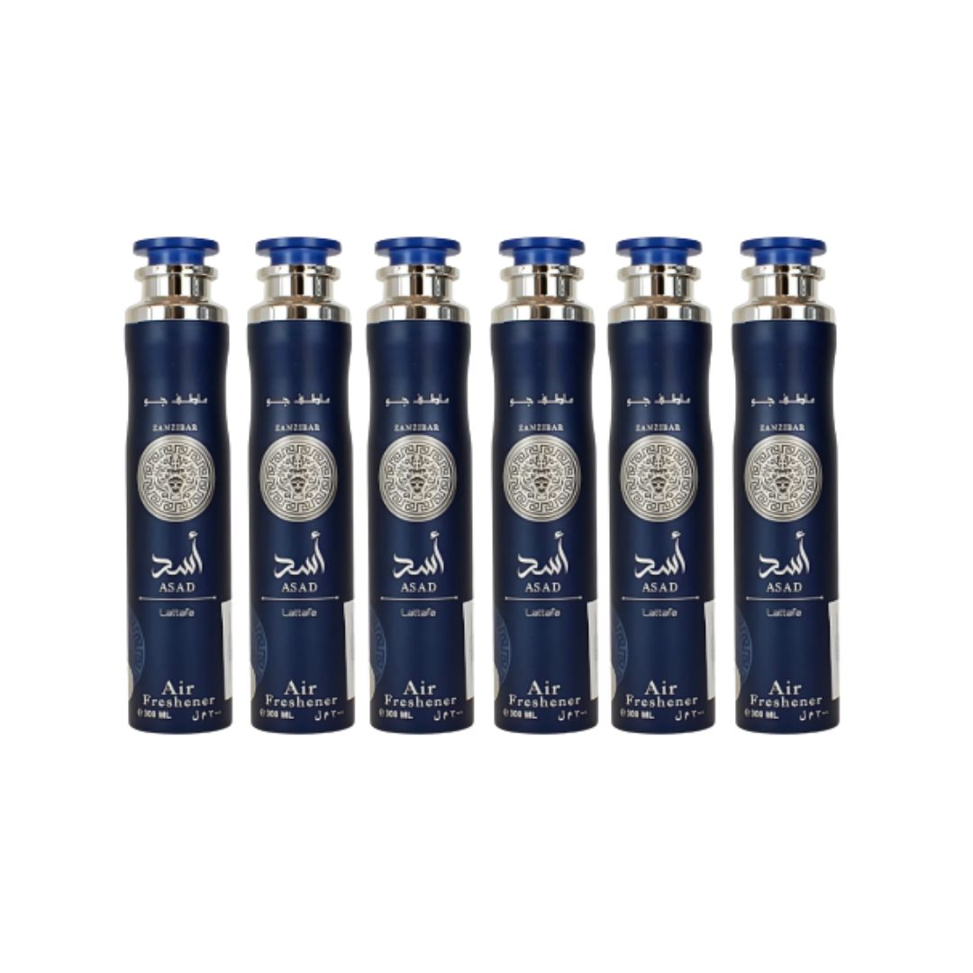 Zanzibar Asad Air Freshener 6 Pack Bundle – Home & Car Fragrance Spray | 10.1 oz / 300 ml Each | Lattafa