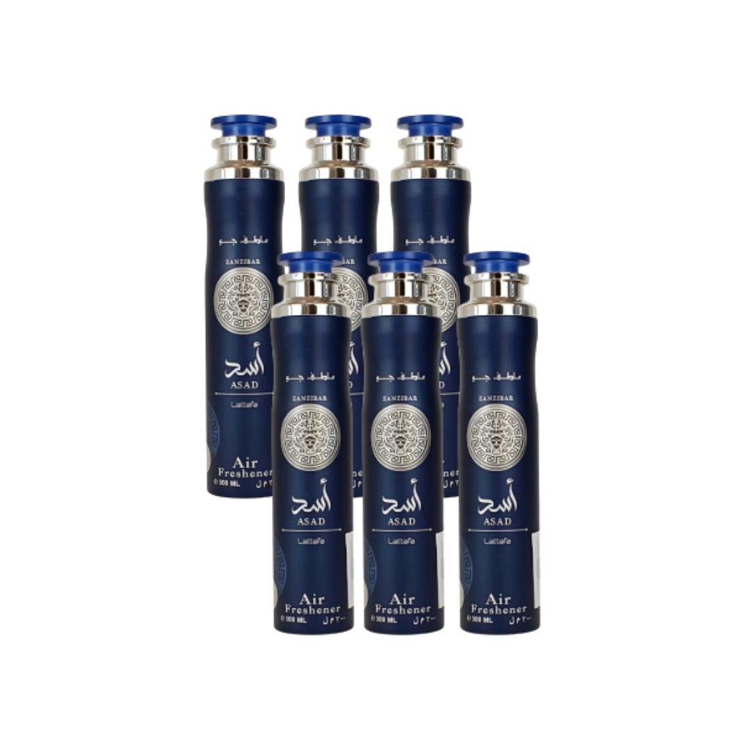 Zanzibar Asad Air Freshener 6 Pack Bundle – Home & Car Fragrance Spray | 10.1 oz / 300 ml Each | Lattafa
