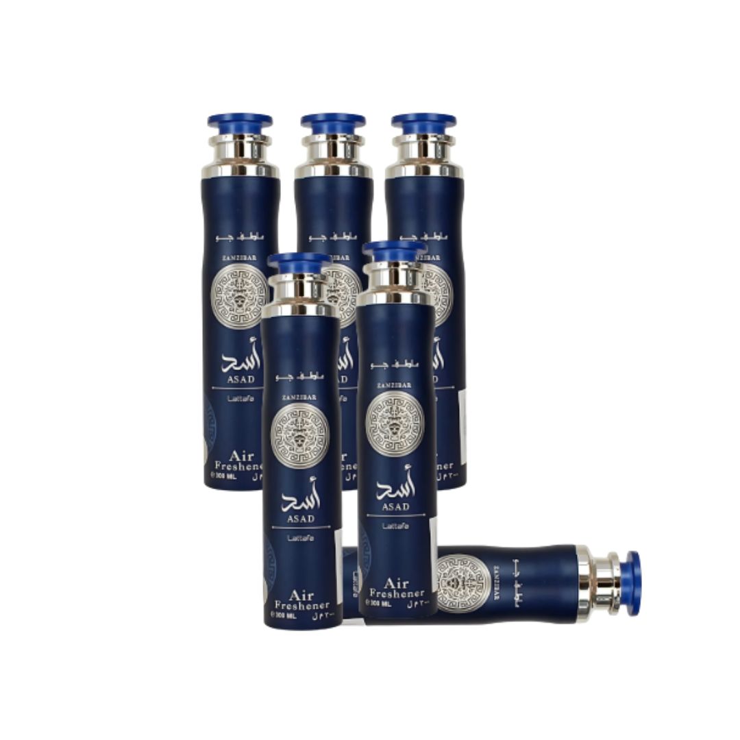 Zanzibar Asad Air Freshener 6 Pack Bundle – Home & Car Fragrance Spray | 10.1 oz / 300 ml Each | Lattafa