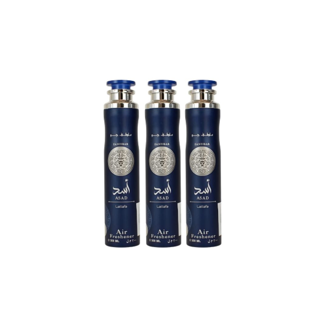 Zanzibar Asad Air Freshener 3 Pack Bundle – Home & Car Fragrance Spray | 10.1 oz / 300 ml Each | Lattafa