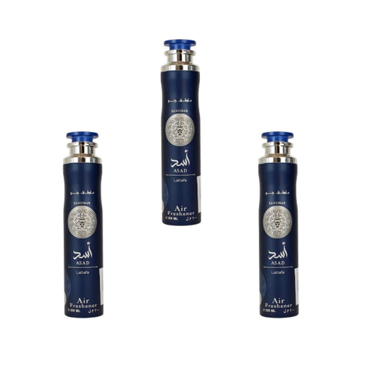 Zanzibar Asad Air Freshener 3 Pack Bundle – Home & Car Fragrance Spray | 10.1 oz / 300 ml Each | Lattafa