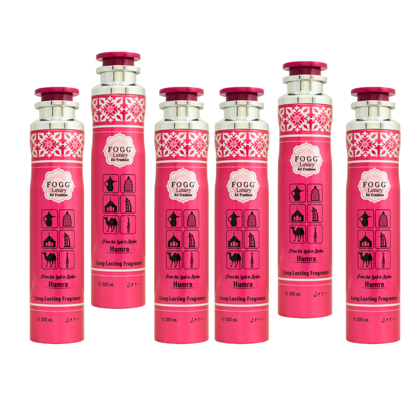 Fogg Humra Air Freshener 300ml 6-Piece Set | Long Lasting Room Spray Bundle | Oriental Floral Woody Home Fragrance Pack