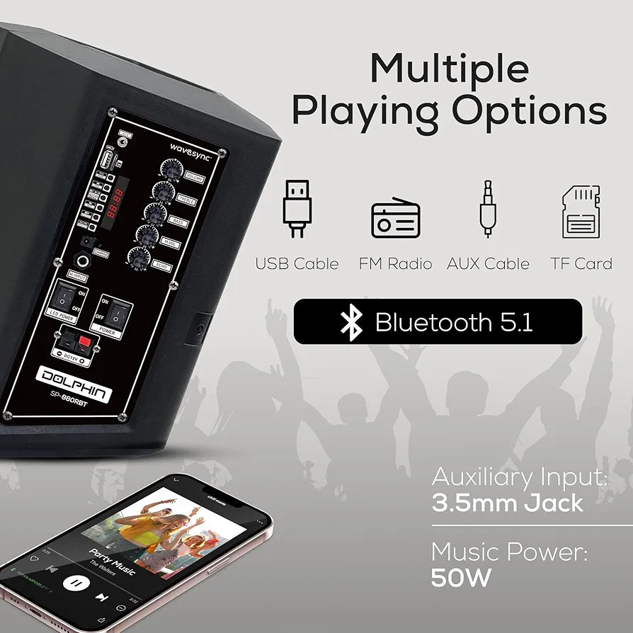 Dolphin 8" Heavy-Duty Handy Party Speaker with Wireless Microphone & Remote