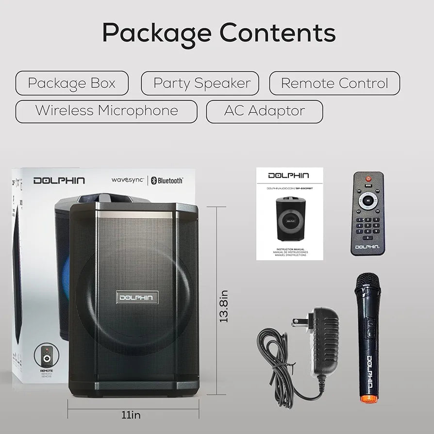 Dolphin 8" Heavy-Duty Handy Party Speaker with Wireless Microphone & Remote