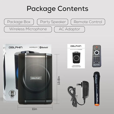 Dolphin 8" Heavy-Duty Handy Party Speaker with Wireless Microphone & Remote