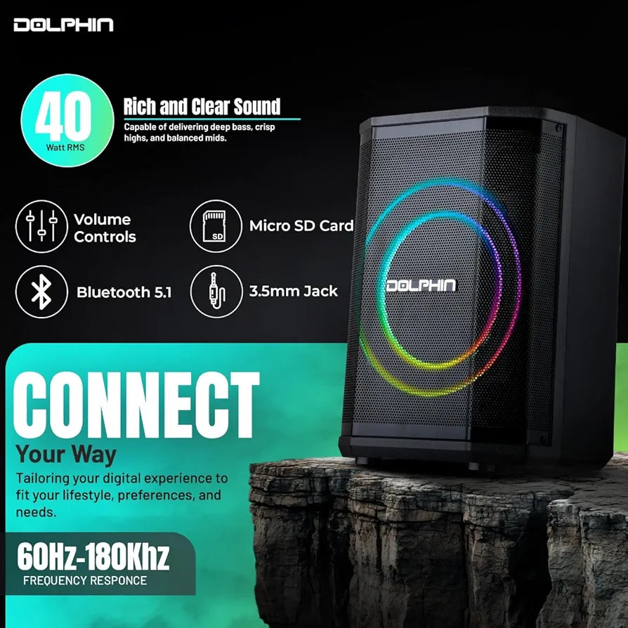 Dolphin 8" Heavy-Duty Handy Party Speaker with Wireless Microphone & Remote Control