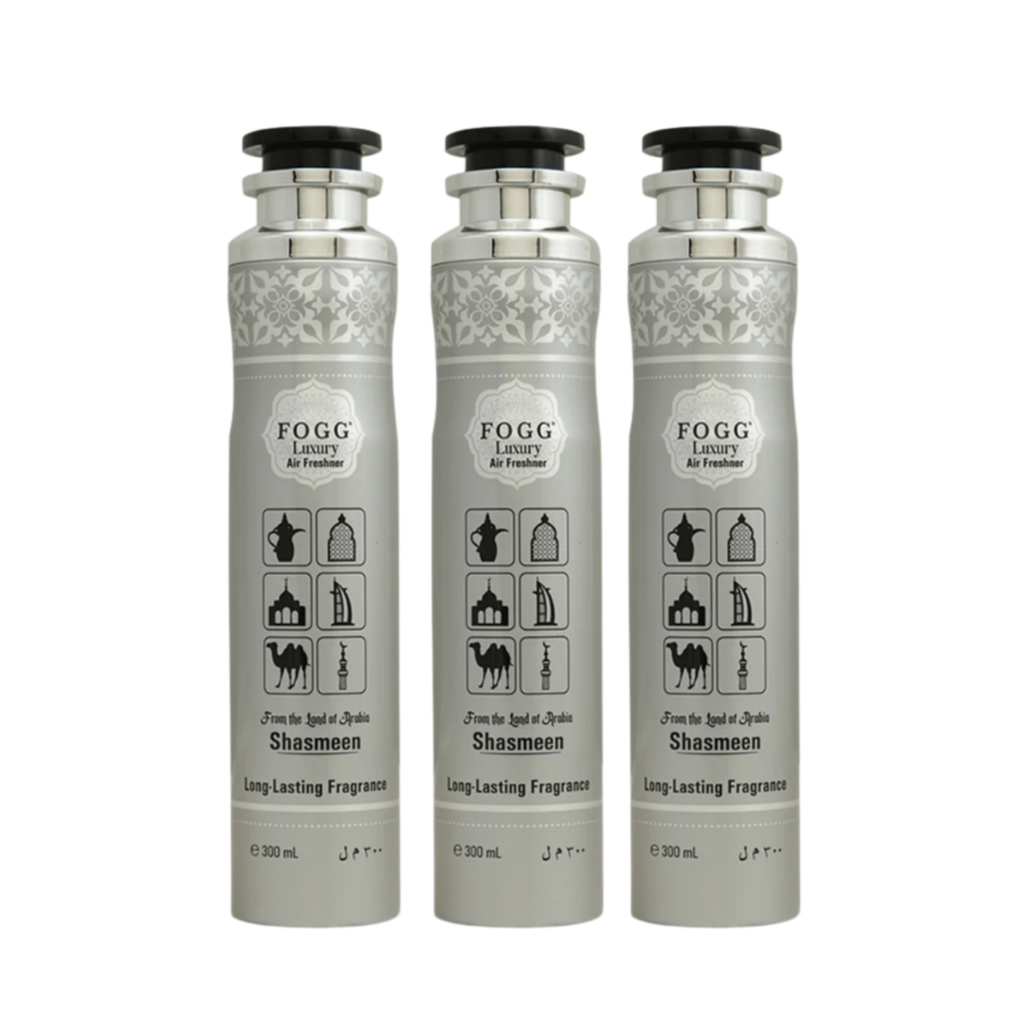 Fogg Shasmeen Air Freshener 300ml 3-Piece Set | Long Lasting Room Spray Bundle | Floral Woody Oriental Home Fragrance Pack