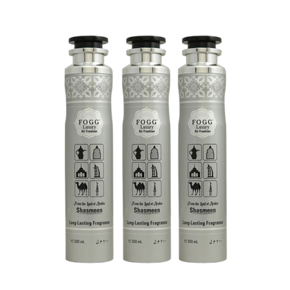 Fogg Shasmeen Air Freshener 300ml 3-Piece Set | Long Lasting Room Spray Bundle | Floral Woody Oriental Home Fragrance Pack