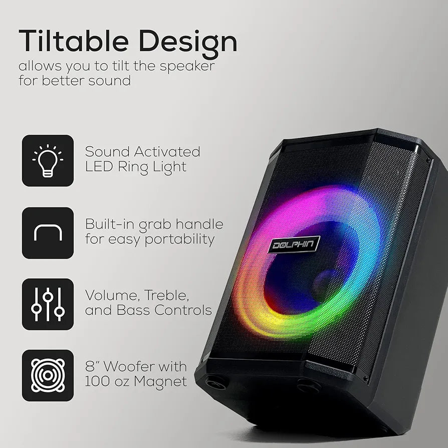 Dolphin 8" Heavy-Duty Handy Party Speaker with Wireless Microphone & Remote