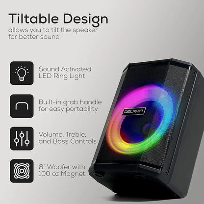 Dolphin 8" Heavy-Duty Handy Party Speaker with Wireless Microphone & Remote