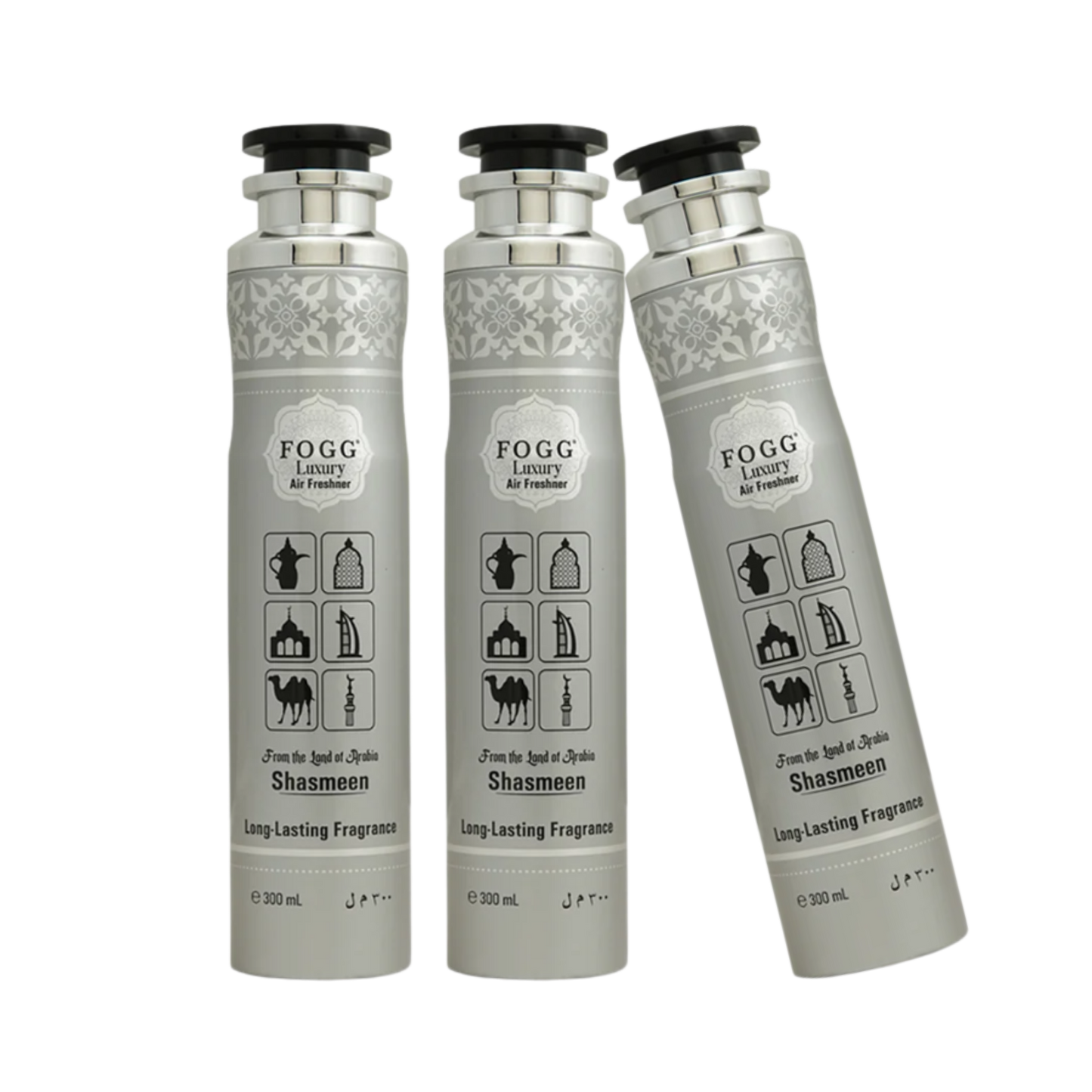 Fogg Shasmeen Air Freshener 300ml 3-Piece Set | Long Lasting Room Spray Bundle | Floral Woody Oriental Home Fragrance Pack