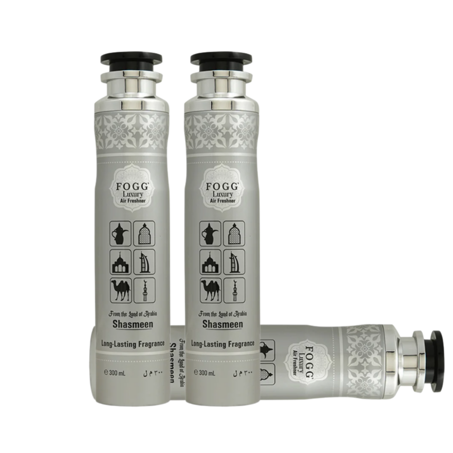 Fogg Shasmeen Air Freshener 300ml 3-Piece Set | Long Lasting Room Spray Bundle | Floral Woody Oriental Home Fragrance Pack