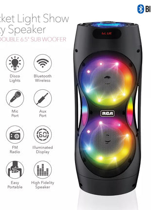 RCA Dual 6.5" Lightweight Bluetooth Party Speaker with Wireless Microphone & Remote