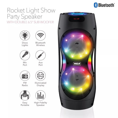 RCA Dual 6.5" Lightweight Bluetooth Party Speaker with Wireless Microphone & Remote