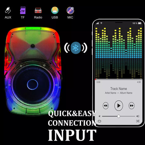 TopTech-1x15" Woofer Party Speaker with Single Wireless Microphone and Stand