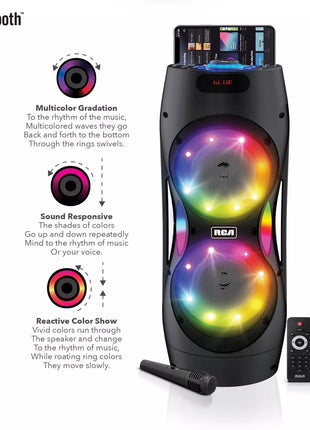 RCA Dual 6.5" Lightweight Bluetooth Party Speaker with Wireless Microphone & Remote