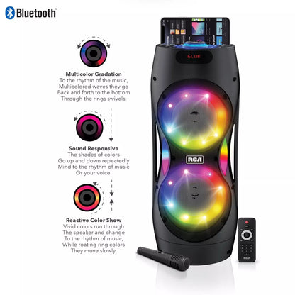 RCA Dual 6.5" Lightweight Bluetooth Party Speaker with Wireless Microphone & Remote