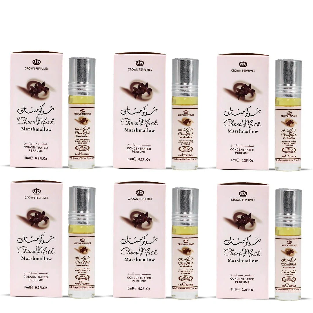Al Rehab Choco Musk Marshmallow Perfume Oil CPO 6ml x 6 Pack | Sweet Gourmand Vanilla Chocolate Long Lasting Roll-On Attar Unisex Arabic Non-Alcohol Fragrance Travel Size