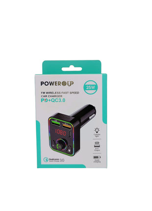 PowerUp FM Wireless 25W Fast Speed Car Charger With 5.3  Bluetooth, Hand-Free Calling, Voice Navigation, Dual USB-A and  Single USB-C Charging Port