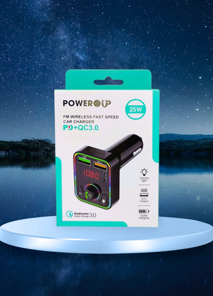 PowerUp FM Wireless 25W Fast Speed Car Charger With 5.3  Bluetooth, Hand-Free Calling, Voice Navigation, Dual USB-A and  Single USB-C Charging Port