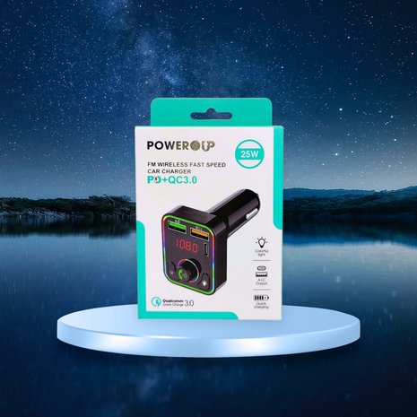PowerUp FM Wireless 25W Fast Speed Car Charger With 5.3  Bluetooth, Hand-Free Calling, Voice Navigation, Dual USB-A and  Single USB-C Charging Port