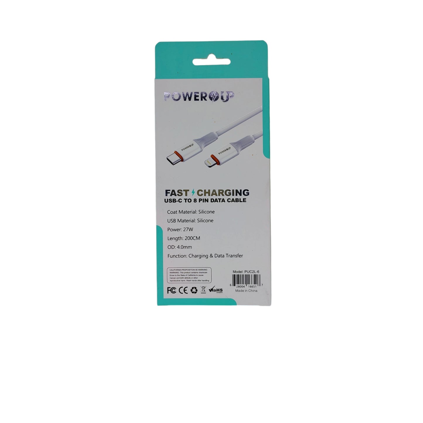 PowerUp 27W Fast Charging Data Cable USB-C to 8 Pin With 6ft Length