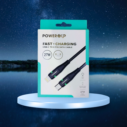 PowerUp 27W Fast Charging Data Cable USB-C to 8 Pin With 3Ft (1Mtr) Length