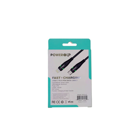 PowerUp 27W Fast Charging Data Cable USB-C to 8 Pin With 3Ft (1Mtr) Length
