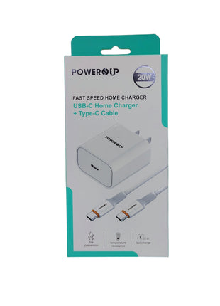 PowerUp 20W Fast Speed Home Charger With USB-C to Type-C  Data Cable