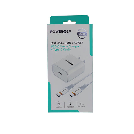 PowerUp 20W Fast Speed Home Charger With USB-C to Type-C  Data Cable