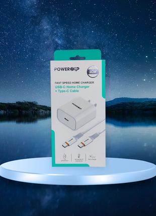 PowerUp 20W Fast Speed Home Charger With USB-C to Type-C  Data Cable