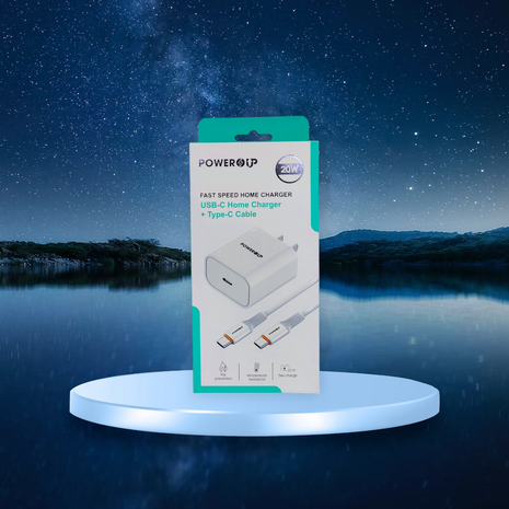 PowerUp 20W Fast Speed Home Charger With USB-C to Type-C  Data Cable